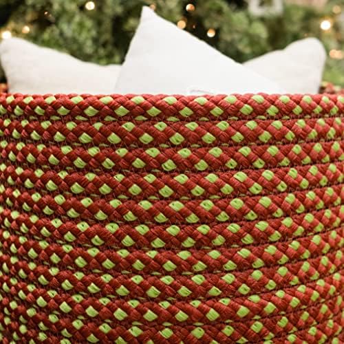 Декоративна кошница от Ракита Colonial Mills Holiday Diamond Weave, 12 x12x10, Вибро-Зелено /Червено