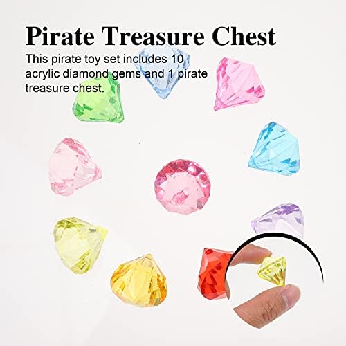 NUOBESTY Diving скъпоценни Камъни Детска Играчка Дървен Пиратски Сандък със Съкровище с Цветни Скъпоценни Камъни Пластмасови