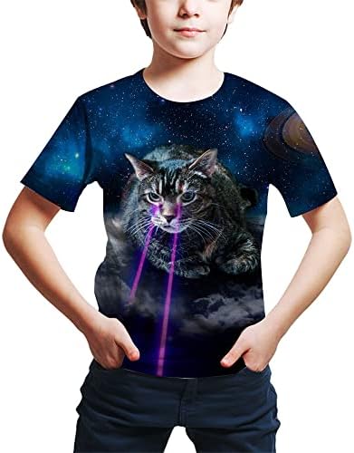 Детски Тениски с 3D Принтом Galaxy Котка и Забавно Графичен Дизайн за Момчета и Момичета от 4 до 14 Години
