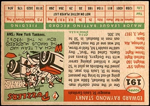 1955 Topps Baseball 191 Ед Стэнки Висок номер Отличен (5 от 10) за версия Mickeys Cards