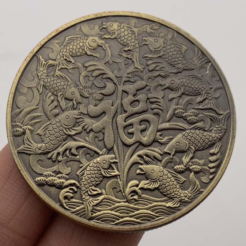 Китайската Риба koi Древната Бронзова Колекция Възпоменателни Монети Fu Word Fish Златни Монети С Релефни Монети за Късмет Монети