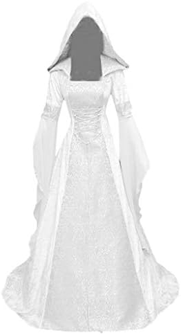 ZEFOTIM Облечи за Хелоуин, женски винтажное рокля-наметало на вещица с качулка, ръкав тръба, средновековна сватбена рокля,