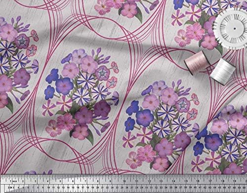 Тъкан от памучен воал Soimoi с геометрични и флорални художествен принтом ширина 42 инча