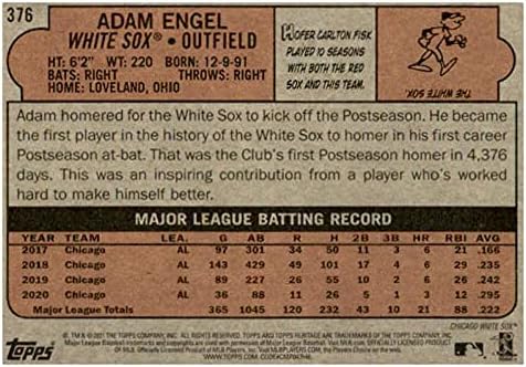 Бейзболна картичка Наследство Топпса 2021 376 Адам Энгела Чикаго Уайт Сокс