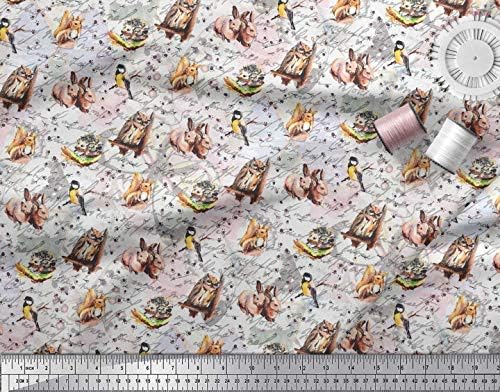 Плат от futon трикотаж Soimoi, кърпа с принтом сови, катерици и зайци ширина 1 ярд 58 инча