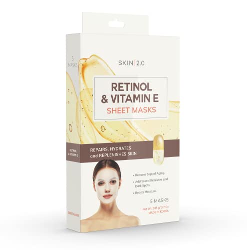 Маска за лице на Skin 2.0 с ретинол и витамин е - Намалява Пигментни петна, белези от акне и гиперпигментацию, Хидратиращи,