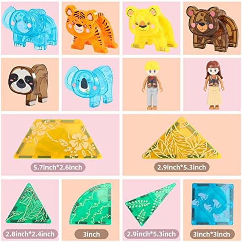 Магнитни плочки VANLINNY, 64 предмети, Животни от Джунглата, Магнитни Строителни Играчки за деца от 3-8 години, Триизмерни