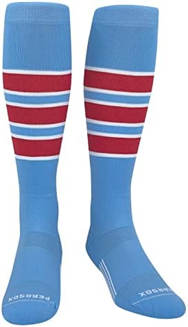 Чорапи за бейзбол, софтбол, футбол в ивицата КРУША СОКС OTC - Небето-Синьо, Бяло, Alaw Червено (C)