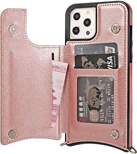 Калъф за съвсем малък KAPPDE по рамото за iPhone 14/14 Plus/14 Pro/ 14 Pro Max с държач за карти, панти чанта-портфейл