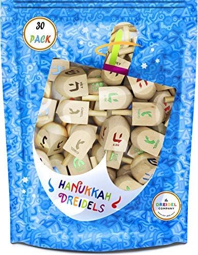 Дървени Дрейдели Ханука Дрейдели с английска Транслитерация и инструкционными карти! (30 опаковки)