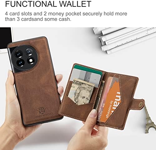 HAII за OnePlus 11 5G Чанта-портфейл от изкуствена кожа, Сменяеми Магнитни Задните Джобове за карти, устойчив на удари