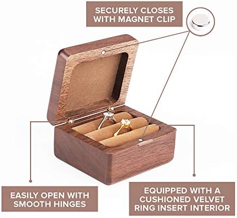 Дървена кутия с двоен пръстен - Тънки склад от орехово дърво - Дървена кутия за годежни пръстени, пръстени-обещания и годежни пръстени - Магнитна Кутия за пръстените