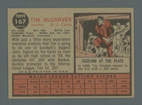 1962 Topps 167 Бейзболна картичка начинаещ Сейнт Луис Кардиналс Тим Маккарвера Vg /Ex бейзболни картички