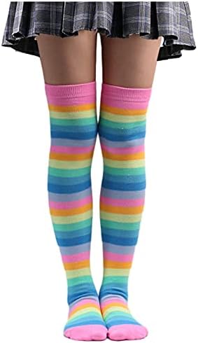 Дамски чорапи, Дълги до Коленете, Красиви Дамски Чорапи в Цветна Ивица, Дишащи Чорапи до Бедрото, Високи Чорапи за Жени