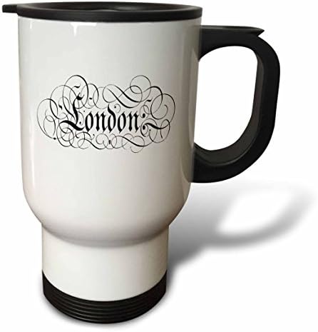 Чаша за пътуване 3dRose Pretty Script с надпис London, 14 Грама, Неръждаема стомана