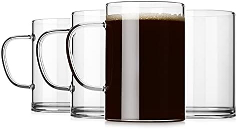 Набор от кафе на steins LUXU Стъкло от 4-те теми, по-големи чаши за горещи напитки Мока с широко гърло (16 унция), прозрачни