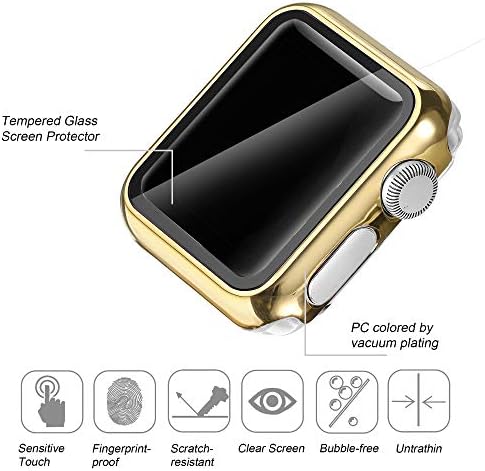 Калъф Secbolt 40 мм, Съвместим с каишка на Apple Watch Band с вграден предпазно фолио, изработени от закалено стъкло - Универсален защитен калъф за iWatch SE Series 6/5/4, златен (40 мм)