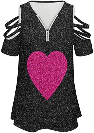 Жена Пуловер с цип в западен стил, Пролетно-Летен Топ с V-образно деколте и Къс ръкав, Цветна Тениска с графичен блок