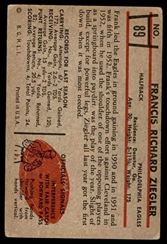 1953 Боуман 89 Франк Зиглер на Филаделфия Ийгълс (Футболна карта) ДОБРИ Игълс Джорджия Тек