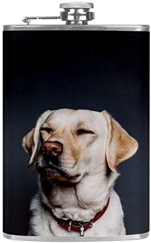 Фляжка за алкохол от неръждаема стомана, запечатани с фуния, 7,7 унция, кожен калъф, страхотна идея за подарък, фляжка - домашен любимец куче