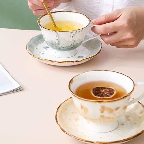 Творчески Чаени Чаши от Костен Порцелан Jimiruigro с тегло 7,4 унции с Блюдцем и лъжица, Керамични Британски Чаши за