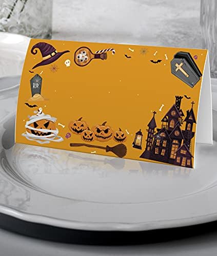 Етикети за палатки с храна за Хелоуин (25 опаковки) - Карта за поставяне на Хелоуин, карта за поставяне на масата - Са